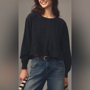 NWT Size XS (P2P 21”) - Anthropologie Pilcro Box-Pleated Sweatshirt Black